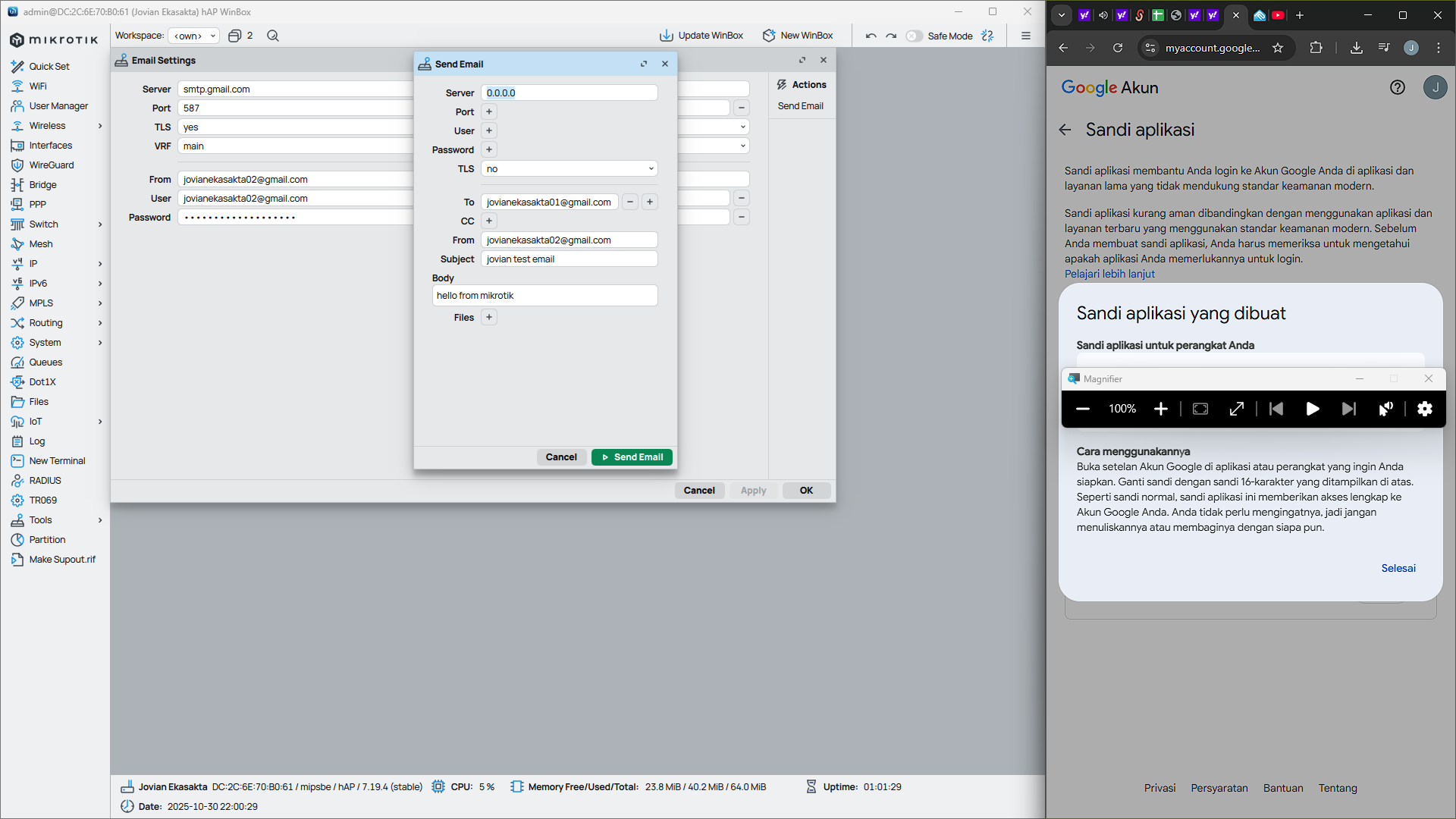 Winbox Email Settings